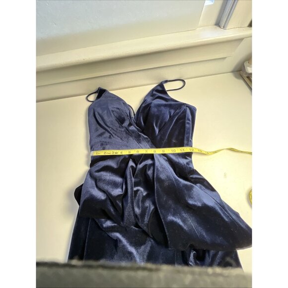 B2 Jasmine Velvet Dark Blue long Dress Womens 4 Side Slit Babydoll Prom - Picture 12 of 13